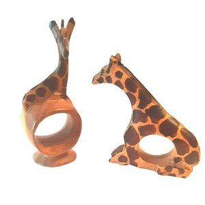 2 Wooden Giraffe Napkin Rings Animal Decor Handmade in Kenya